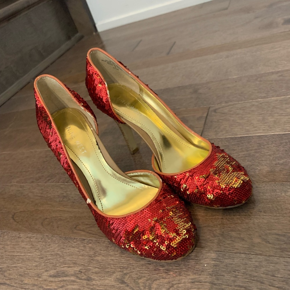 Nine West Red Sequin High Heel Pumps – Sparkly Party Heels – Size 5.5 - Picture 2 of 13